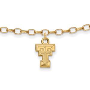 14k Gold Plated Sterling Silver Texas Tech Univ. Anklet, 9 Inch